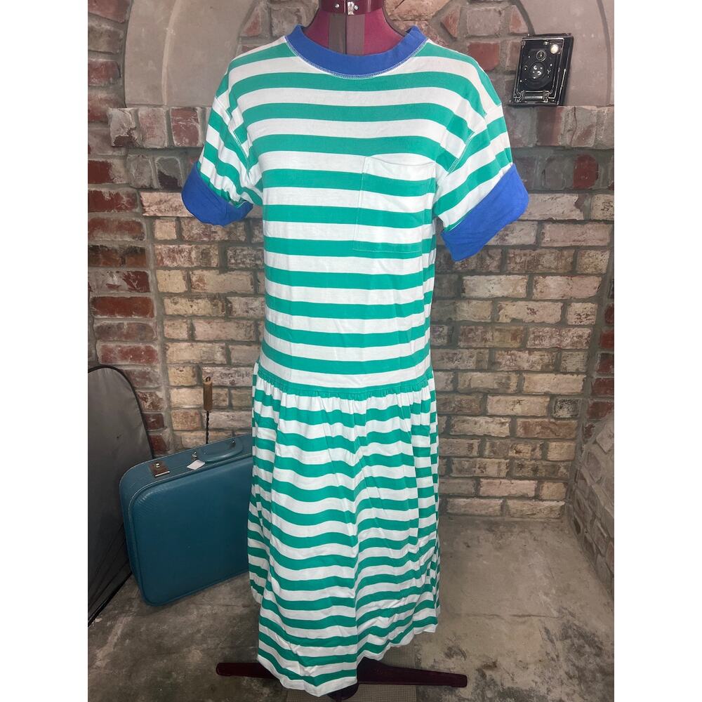 T-shirt dress Striped green blue 1980s